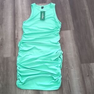 Teal Green Tank Top Dress with Ruching